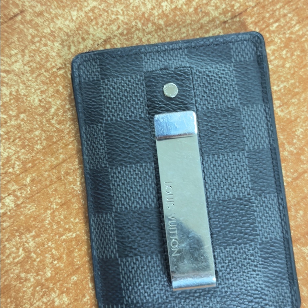 Louis Vuitton Black Checkered Card Holder with money clip - Picture 3 of 4